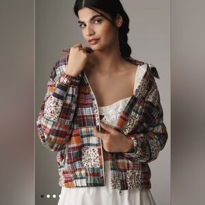 NWT Anthropologie Avec Les Filles Plaid Stitched Bomber Jacket